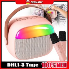 Tragbare Karaoke Anlage LED Mit 2 Mikrofonen Bluetooth Musik Maschine Kinder DE