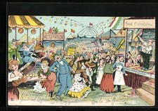 Künstler-AK Theaterbühne und Karusell auf dem Volksfest 1913 