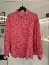 Italy Damen Bluse Tunika Musselin Oversize Leoprint 34-42 Rosa Pink Neon