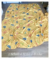 ❤️ 2er Set Vorhangschals á B 1.80 x H 3 m Gardine Crinkle-Stoff gelb-bunt Blumen