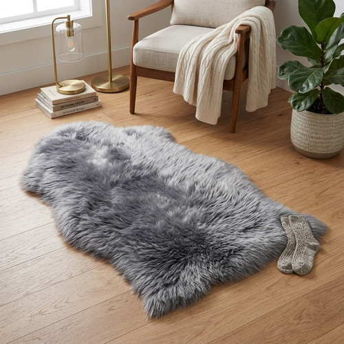 Premium grau lammfell teppich - premium,