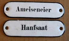 Alte originale  Emaille Schubladenschilder TANTE EMMA Hanfsaat Ameiseneier