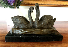 Bronzefigur Schwan Bronze Skulptur Figur Schwäne Vogel Statue Kunst Antik Stil