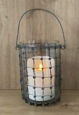 Deko Windlicht Laterne Glas & Draht-Muster Landhaus Shabby Vintage 