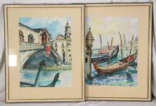 2x Schönes Venedig Aquarell signiert Sasata Rialtobrücke Gondeln Canal Grande