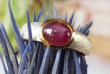 SCHMUCK-STCK RING Rubin rot 925 Silber Sternrubin vergoldet Cabochon 57 18 Stern