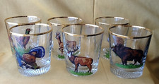 6 x Whiskygläser Whiskybecher Becher Goldrand Jagdmotive Waffelboden sehr schön