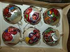 VINTAGE WINFIELD WEIHNACHTSLIEDER GLASKUGELN BAUMSCHMUCK 6er Set VERPACKT