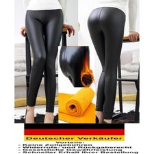Damen Thermo Leder Optik Leggings Hose Schwarz Gefüttert Warm Winter XS-XXL