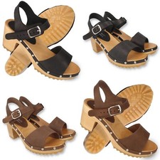 Damen Leder Clogs mit Absatz