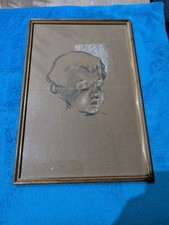 Original Kohlezeichnung 'Schlafendes Kind' | Vintage 50er/60er | Gerahmt HAAS