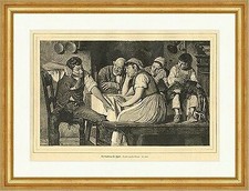 Die Erzählungen des Jägers Wirtshaus Fuchs Hunde Stube Bank Holzstich E 3920