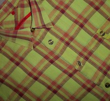 SIGNUM Hemd Gr. M Grün/Rost kariert 100 % Leinen Kurzarm wie NEU