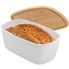 bremermann Brotkasten mit Bambus-Deckel, Brotbox | Schneidebrett, Brottopf, weiß