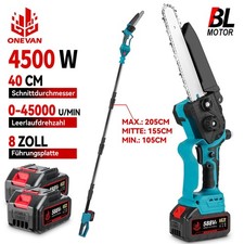 8'' 2IN1 Akku Kettensäge Teleskop Astsäge Hochentaster Astkettensäge mit 2 Akkus