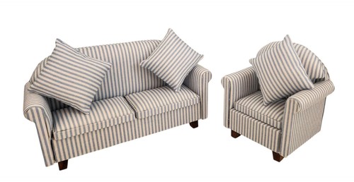 Puppenhaus blau gestreift sofa - gestreift,