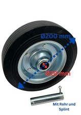 Ersatzrad Anhänger 200 x 60mm Stützrad Vollgummirad Trailer verzinkt mit Achse