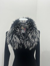 Luxus Edel Pelzkragen Fellkragen Fur Collar  Silberfuchs schwarz-weiß Neu 