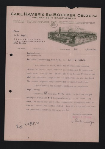 Oelde brief 1930 carl haver - oelde,,