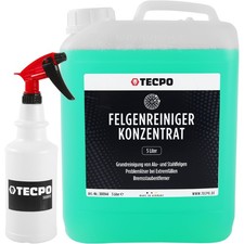 TECPO FELGENREINIGER 5L KONZENTRAT STAHL ALU-FELGEN + PE SPRÜHFLASCHE 750 ml