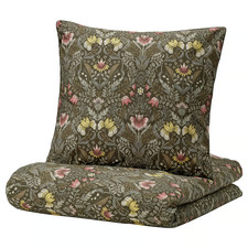 IKEA KÄRRDUNÖRT Bettwäsche-Set, 4-teilig, dunkelgrün/bunt,2x 155x220/2x80x80 cm