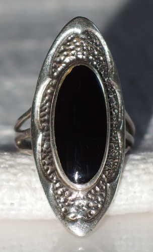 Onyx cabochon ring - onyx, sterling