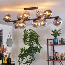 Vintage Deckenlampe mit Glas-Schirmen, Retro Design, Metall, Schwarz, 10xE14