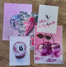 5 Stück Bilder Leinwand rosa/trendy stylisch Koi Billardkugel Disco Kirschen hot