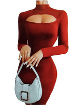 DamenKleid Bodycon figurbetontes sexy Elegant  HÖHEHALS ROT  MINIKLEID