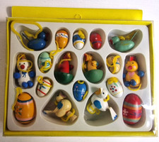 Holz Osteranhänger Osterschmuck Ostereier Osterhase Oster-Vögel 1980er Vtg.