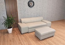 Echtleder Sofa + Hocker