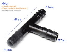 Ø 7mm T Stück Nylon KFZ Verbinder Wischwasser u. Vakuum Schlauch Verteiler