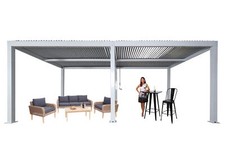 B-Ware Pergola MCW-L46, 11cm-Aluminium-Gestell, Regenrinne sturmfest, weiß