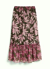 Chiffon-Rock mit floralem Druck Gr. 48 Pink Oliv Floral Midi Skirt Neu