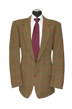 Harris Tweed Sakko Jackett 54 braun grün kariert einreihig 2-Knopf Lederknöpfe