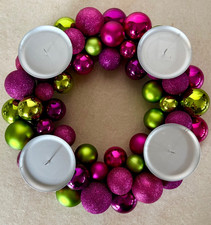 Adventskranz, Kugelkranz, Weihnachten, pink grün, mit Kerzenhalter, ca. 35 cm