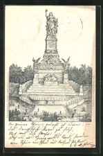 Künstler-AK Rüdesheim, Blick auf das Niederwald-Denkmal 1902 