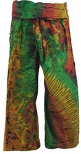 Batik Thai Fischerhose aus Baumwolle, Wickelhose, Yogahose -  grün/bunt