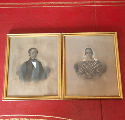 Paar biedermeier portraits - paar,