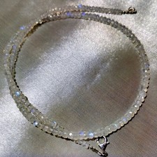 Kette Regenbogen Mondstein - 925 Silber - 55 Karat - 44 cm -Labradorit -