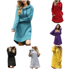 2025 NEU Damen Langärm Kapuzenkleid Lang Sweatshirt Hoodie Mode Freizeit