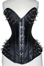 Women Leather Corset Underbust Metal Spiked Corset Steel Boned Steampunk Gothic