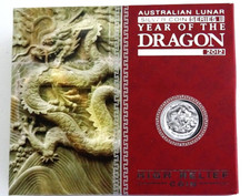 1/1  oz Silbermünze- Lunar II- Drachen-2012-relief-PP- Box- und CoA