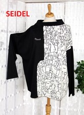 SEIDEL Designer Sweatshirt 46 48 50 schwarz off weiß ABSTRAKTE GESICHTER Strass