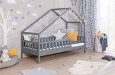 ANGEBOT 2-in-1 Hausbett "LOU" inkl.Rollrost B-WARE Kiefer massiv Hellgrau 90x200