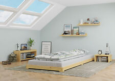 Überlanges Niederflurbett niedriges Holzbett 100x220 Kiefer klar lackiert