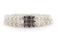 Armband mit Akoya Perlen + Rubine 585 Weißgold [BRORS 17667]