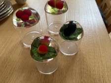 4 Stück mit Früchte-Deckel Acryl Marmeladen- Konfitüren-topf 2 groß 2 klein