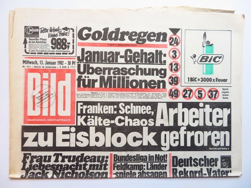 Bild zeitung 1982 wencke - zeitung, 13.1.1982,