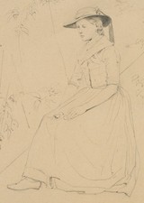 K. ENDERLEIN (*1872), Trachtenmädchen, Bleistift Romantik Porträt 1800-1849